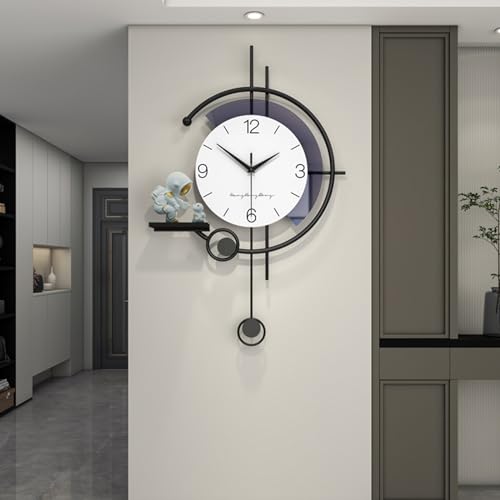JTWALCLOCK Large Wall Clock for Living Room Decor Decorative Modern Pendulum Wall Clock with Astronaut Statue for Home Office Kitchen Decor Big Silent 14 Inch Wall Clock Battery Operated Non Ticking