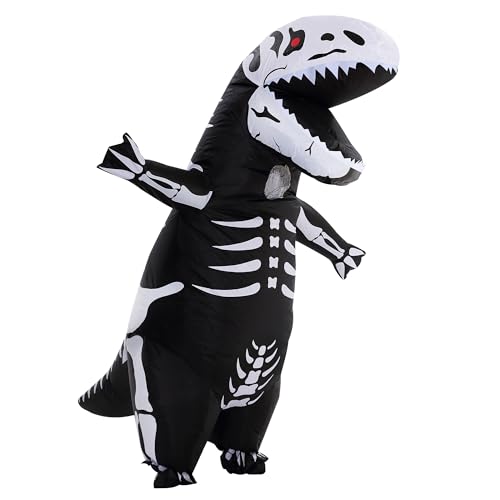 Funflatable Inflatable Skeleton Dinosaur Costume for Kids, Full Body Skeleton T-Rex Blow Up Costume with LED Light Eyes, Perfect for Halloween Parties