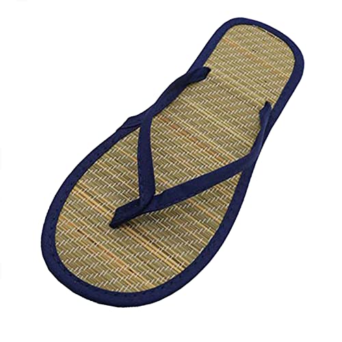 Shengsospp Flats Espadrilles Flip Flops for Women Open Toe Silent Rattan Flip Flop Comfortable Non-Slip Slippers for Indoor and Outdoor 03_Dark Blue, 8