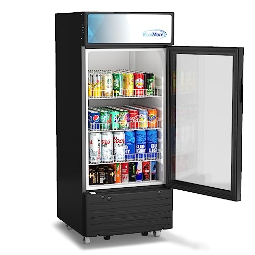 KoolMore KM-MDR-1D-6C 6 Cu. Ft. Commercial One Glass Door Display Upright Beverage Refrigerator Cooler Merchandiser-22.8 in. x 21.4 in. x 52.7 in. [Black]