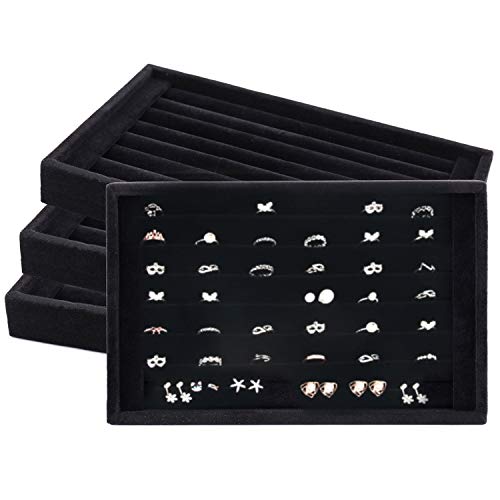 Foraineam 4 Pack Velvet 7 Slots Ring Earrings Showcase Trays Holder Drawer Insert Jewelry Display Organizer