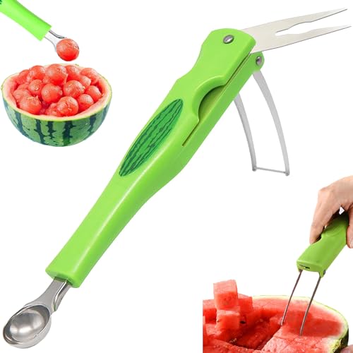 JAYVAR Watermelon Slicer Cutter Knife with Melon Baller Scoop Set，Fruit Scooper Watermelon Knife for Ice Cream Melon，Dig Pulp Separator Fruit Slice