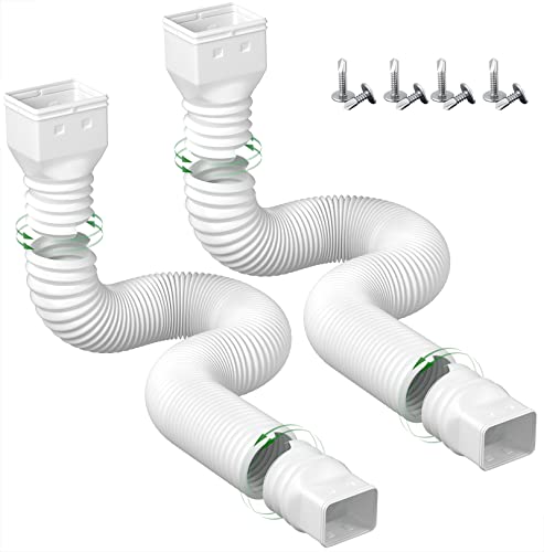 YOTODY 2 Pack Rain Gutter Downspout Extensions Flexible,Drain Downspout Extender Connector 21'-60',Screws for Included,White