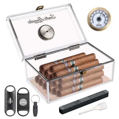 Scotte Acrylic Cigar Humidor Jar/case/Box with Humidifier and Hygrometer,humidor That can Hold About 20 Cigars (Clear-1)…