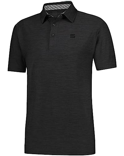 Three Sixty Six Golf Shirts for Men - Dry Fit Short-Sleeve Polo, Athletic Casual Collared T-Shirt Pure Black