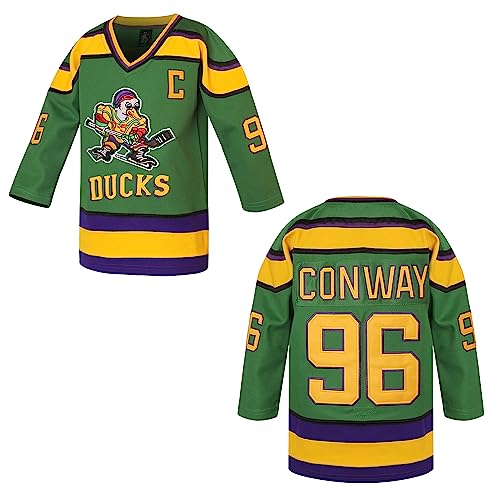 Youth Ducks Jersey 96 Charlie Conway Adam Banks Mighty Duck Shirt Movie Ice Hockey Jersey for Boys' S-XL (Small, Youth 96 Green)