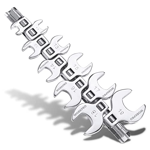 WORKPRO 3/8' Drive Crowfoot Wrench Set, 10-Piece Metric Crowfoot Wrench with Clip-on Organizer, 10-19mm, Great for Automotive Repair Work Hard-To-Reach Areas