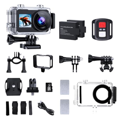 Action Camera 4K30FPS,40m/131ft Ultra HD Underwater Cameras,170° Wide Angle Stabilization 2.0' Screen Remote Control Waterproof Camera Underwater with 2 Batteries SD Card Accessories Kit