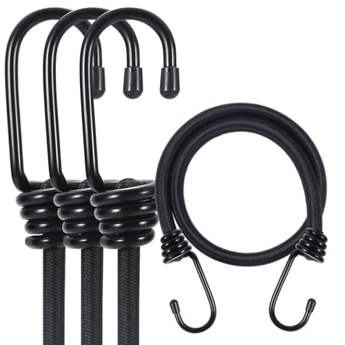 Yuxh Bungee Cords Heavy Duty Outdoor 2ft Bungee Straps with Hooks Black Bunji Cord 24inch4Pcs