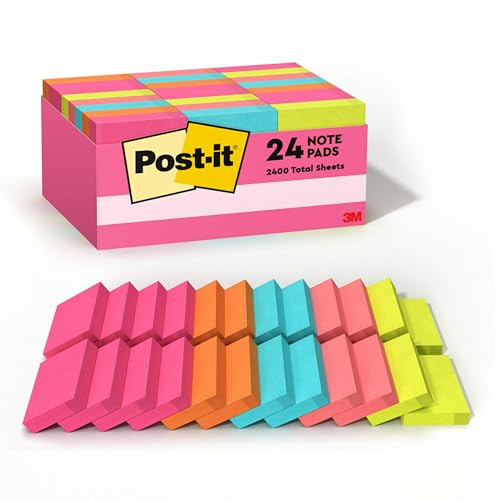 Post-it Mini Notes, 1.5x2 in, 24 Pads, America's #1 Favorite Sticky Notes, Poptimistic Collection, Bright Colors (Magenta, Pink, Blue, Green), Clean Removal, Recyclable