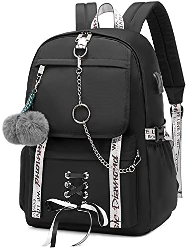 Spotted Tiger School Backpack for Girls Bookbag School Bag Aesthetic Backpack for Teen Girls Women (Black)