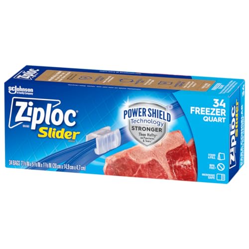Ziploc Quart Food Storage Slider Freezer Bags, Power Shield Technology for More Durability, 34 Count