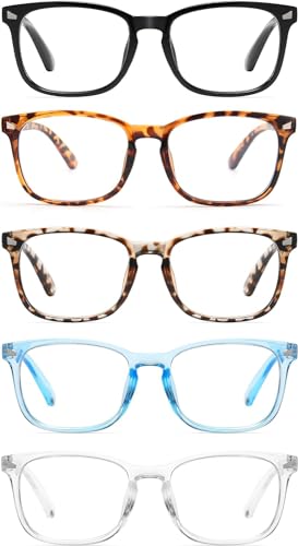 CCVOO 5 Pack Reading Glasses Blue Light Blocking, Filter UV Ray/Glare Computer Readers Fashion Nerd Eyeglasses Women/Men (*C1 Mix, 1.5)