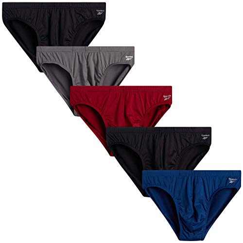 Reebok Men's Underwear - Quick Dry Performance Low Rise Briefs (5 Pack), Size Large, Black/Rhubarb/Blue/Black
