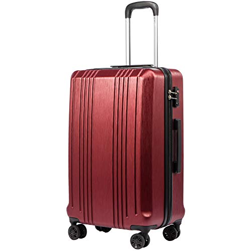 Coolife Luggage Suitcase PC+ABS with TSA Lock Spinner Carry on Hardshell Lightweight 20in 24in 28in (wine red, L(28IN))