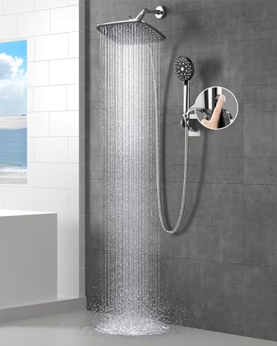 Veken 12 Inch High Pressure Rain Shower Head -Shower Heads with 5 Modes Handheld Spray Combo- Wide RainFall shower with 70' Hose & Bracket- Adjustable Dual Showerhead with Anti-Clog Nozzles - Chrome