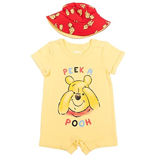 Disney Winnie the Pooh Newborn Baby Boys Romper and Bucket Sun Hat Yellow 3-6 Months