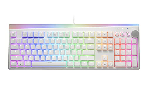 i-rocks K71M RGB Mechanical Gaming Keyboard with Media Control Knob, Gateron Switches (Red), 107 Keys w/Full NKRO, PBT Keycaps, Multimedia Hotkeys, Detachable USB-C Cable and Onboard Storage, White