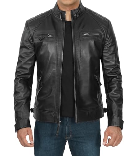 Decrum Black Mens Leather Jacket for Adult Bike | [1100095] Diamond 1 Black, XL