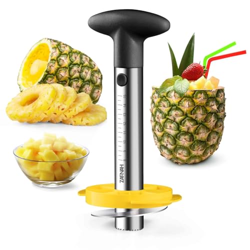 ZAFNAH Pineapple Corer and Slicer Tool, Pineapple Cutter and Corer, Stainless Steel Pineapple Peeler, Easy Pineapple core remover decorer, Eye Removal Tool, Pelador De Piña (Black with Measure marks)