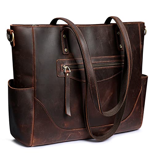 S-ZONE Genuine Leather Tote Bag for Women Large Shoulder Purses Work Handbags with Crossbody Strap Vintage