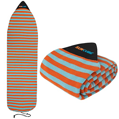 SUN CUBE Surfboard Sock Cover, Protective Surf Bag for Surfing Board, Light Stretchy Surfbag Sleeve for Shortboard, Hybrid (6'6'', Sunset Orange)