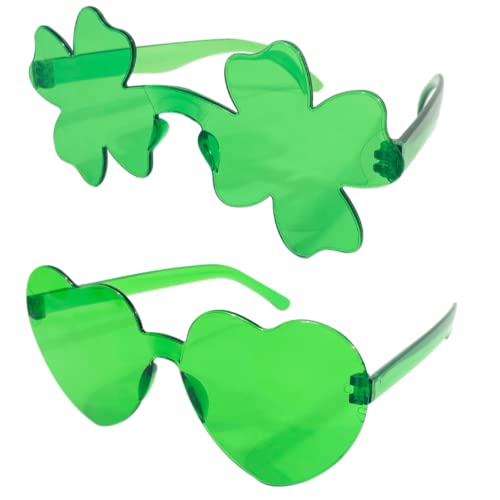 4E's Novelty 2 Pack Shamrock Glasses, Green St Patricks Day Sunglasses for Adult Kids, St Patricks Day Outfit Accessories for Women Men Party