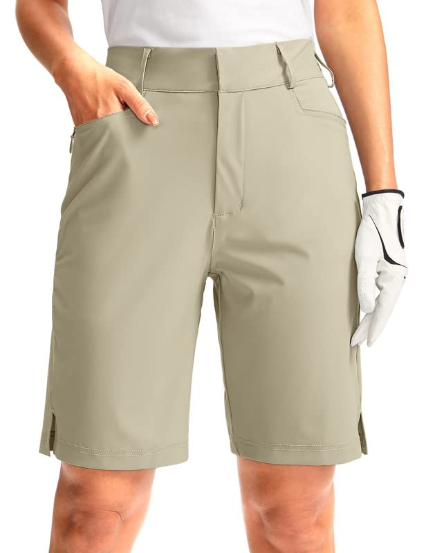 Viodia Women's 9'' Golf Shorts with Pockets Lightweight Quick Dry Bermuda Long Shorts for Women Summer Hiking Walking