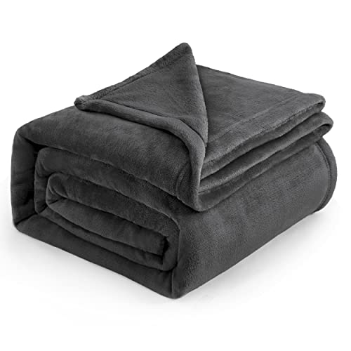 Bedsure Fleece Blanket Queen Blanket Dark Grey - Bed Blanket Soft Lightweight Plush Fuzzy Cozy Luxury Microfiber, 90x90 inches