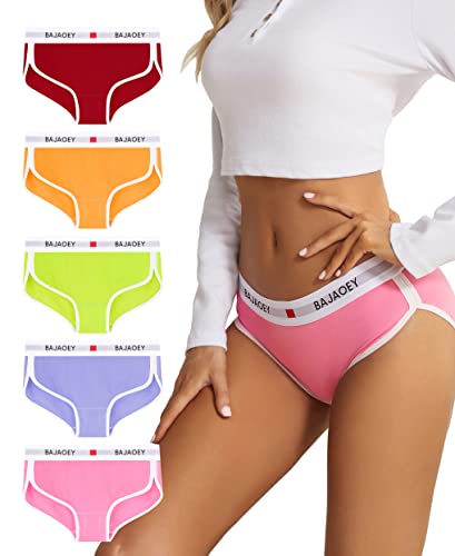 BAJAOEY Cotton Womens Underwear, Soft and Breathable High Cut Womens Bikini Panties Cheeky Underwear for Women 5 Pairs S-XL