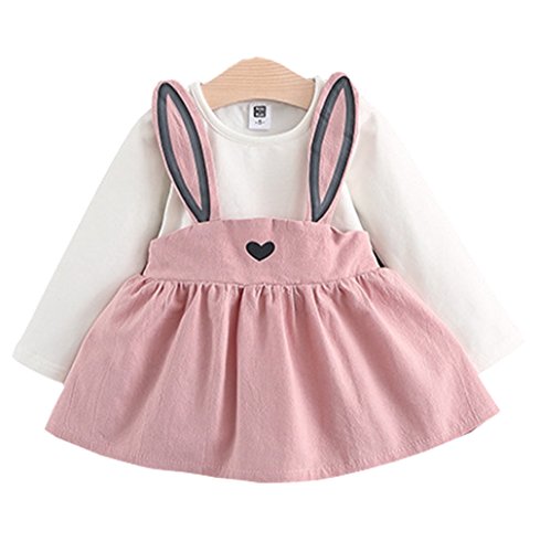 Baby Girls Rabbit Style Easter Long Sleeve Princess Dress (1T, Pink)