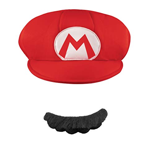Disguise mens Super Mario Bros. Mario Adult & Mustache One Size costume headwear and hats, Red/White/Brown, Standard US