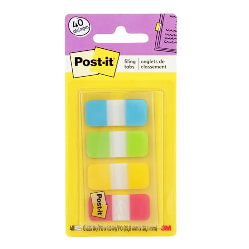 Post-it Tabs, 625 in Solid, Aqua, Lime, Yellow, Red, 10/Color, 40/Dispenser (676-ALYR)