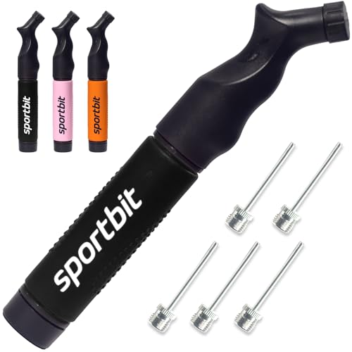 SPORTBIT Ball Pump with 5 Needles - Push & Pull Inflating System - Great for All Exercise Balls - Volleyball Pump, Basketball Inflator, Football & Soccer Ball Air Pump - Goes with Needles Set