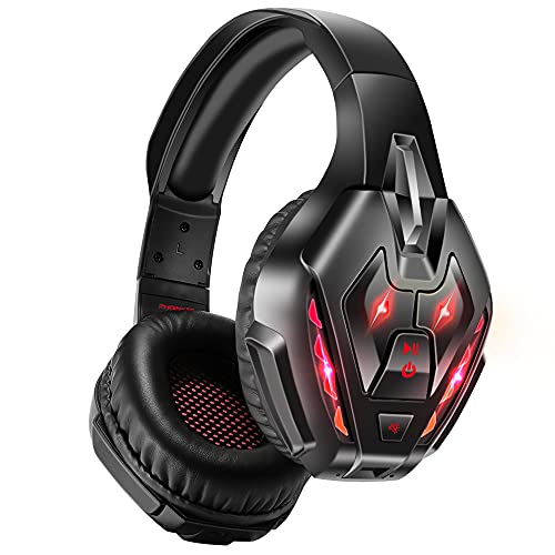 PHOINIKAS PS5 Gaming Headset for PS4, PC, Switch, Q10 Xbox One Headset with Stereo Sound, Detachable Mic, Wireless Bluetooth 5.3 Headphone only for Laptop/Phone/Tablet, 20H Battery (Red)