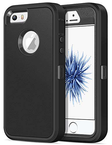 Jelanry iPhone 5S Case Heavy Duty Armor for iPhone 5 Dual Layer Protective Shell iPhone SE 2016 Case Shockproof Sports Rugged Phone Case Anti-Scratches Back Cover Non-Slip Bumper Hybrid Cases, Black