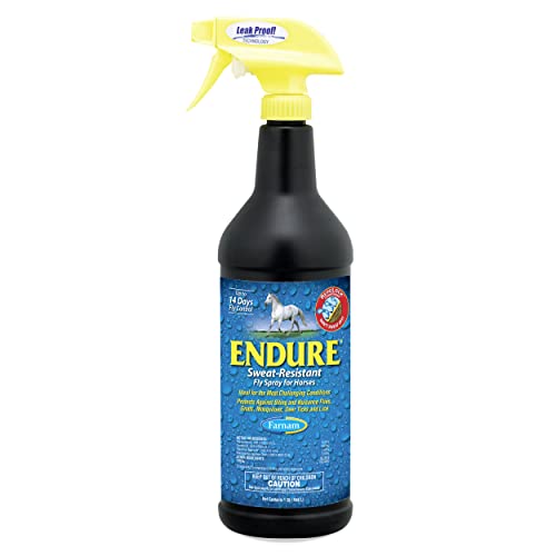 Farnam Endure Sweat-Resistant Horse Fly Spray, Kills, Repels, Protects, 32 Ounces, Quart Spray