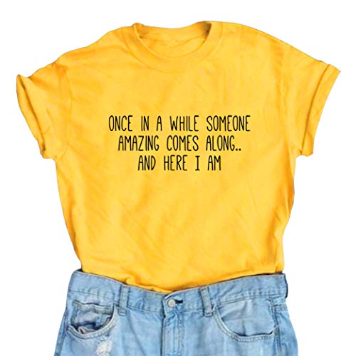 BLACKMYTH Women's Graphic Funny T Shirt Cute Tops Teen Girl Tees Yellow Medium