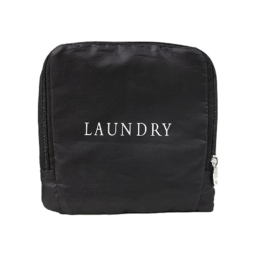 Miamica Foldable Travel Laundry Bag, Black & White – Measures 21” x 22” When Fully Opened – Foldable Laundry Bag with Drawstring Closure – Durable, Lightweight Travel Accessories