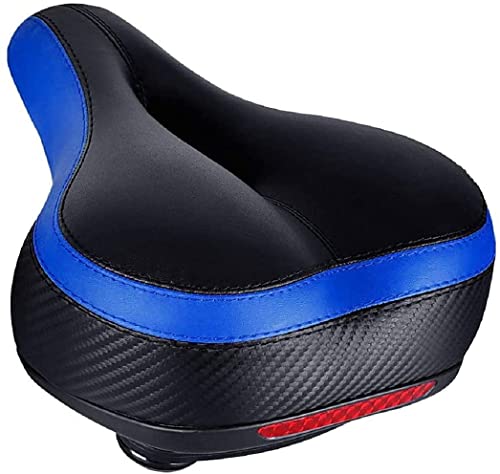 TONBUX Comfortable Bicycle Seat, Bike Seat Replacement with Dual Shock Absorbing Ball Wide Bike Seat Memory Foam Bicycle Seat with Mounting Wrench (Blue)