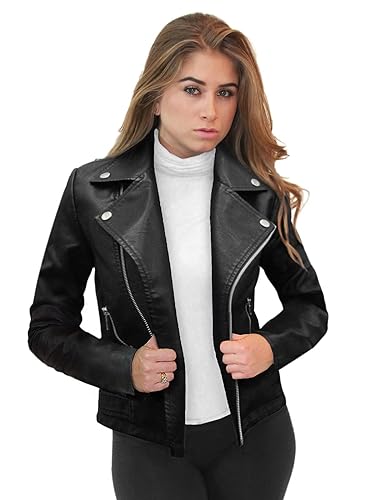 Olivia Miller Women's Faux Leather Jacket Long Sleeve Zip Fitted Slim Jacket JK5208 BLACK M