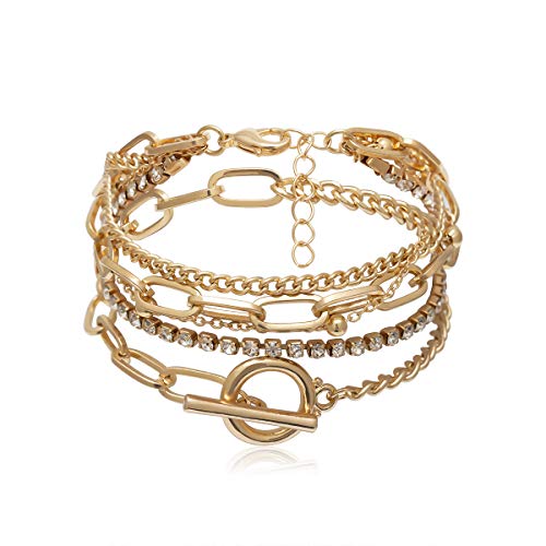 Gold Bracelets for Women Dainty Boho Stackable Bracelet Set Gold Chunky Layered Link Bangle for Men