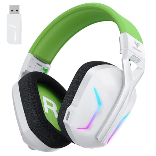 WESEARY Wireless Gaming Headsets for PS5, PS4, PC, Switch, Mac, 2.4GHz Bluetooth Gaming Headphones with 7.1 Surround Sound, Wireless Headset with Microphone, 50mm Drivers, 50Hr Battery, Cool RGB