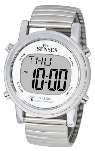 FIVE SENSES Atomic! Talking Watch - Sets Itself Senses Metal Easy-to-Read Talking Watch (Silver)