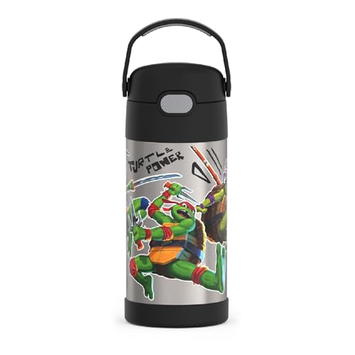 THERMOS FUNTAINER Water Bottle with Straw - 12 Ounce, Teenage Mutant Ninja Turtles - Kids Stainless Steel Vacuum Insulated Water Bottle with Lid