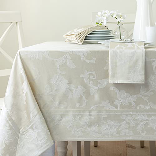 Benson Mills Harmony Scroll Woven Damask Fabric Tablecloth, Everyday, Parties, Special Occasions, Weddings and Holiday Table Cloth (60' X 144' Rectangular, Birch)