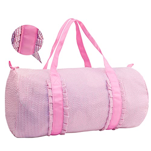 Kids Travel Overnight Bag Seersucker Carry On Lightweight Weekender Duffel Bag for Boys and Girls (Pleated Pink) X-large