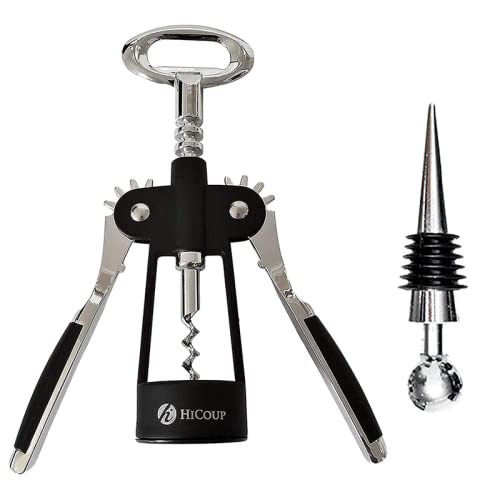 HiCoup Wine Opener - Wing Corkscrew Beer and Wine Bottle Opener w/Winged Grip and Stopper - Easy to Use