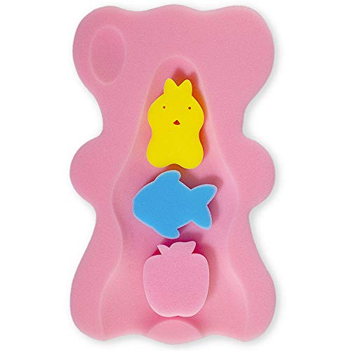 HALLO Soft Infant Bath Sponge Skid Proof Baby Bath Mat Newborn Odor Free (Pink)