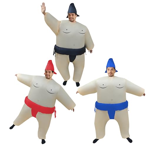 DeHasion 3 Packs Inflatable Sumo Wrestling Costume Cosplay Blow Up Fancy Suit for Adult/Holiday/Halloween/Birthday Party (Sumo Costume)